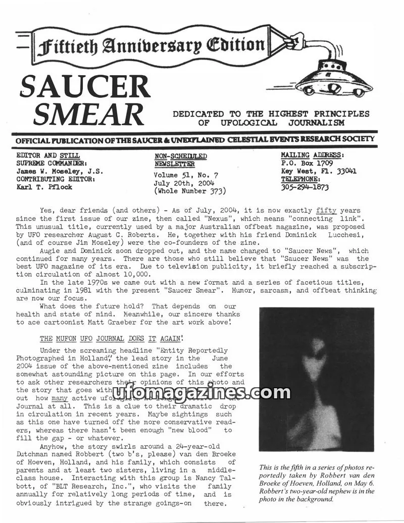 Cover of SAUCER & UNEXPLAINED CELESTIAL EVENTS RESEARCH SOCIETY issue Volume 51, No. 7: SAUCER SMEAR