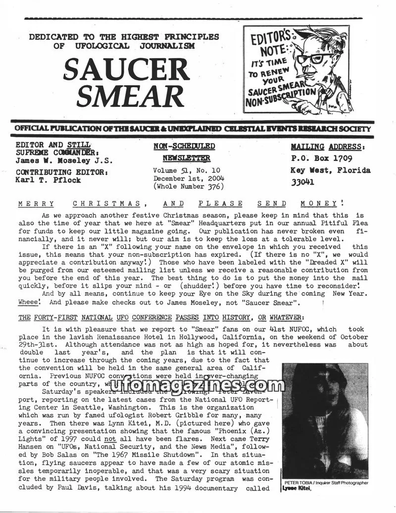 Cover of SAUCER & UNEXPLAINED CELESTIAL EVENTS RESEARCH SOCIETY issue Volume 51, No. 10: SAUCER SMEAR