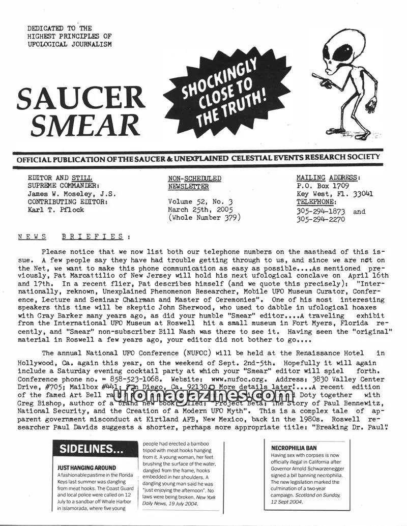 Cover of SAUCER & UNEXPLAINED CELESTIAL EVENTS RESEARCH SOCIETY issue Volume 52, No. 3 (Whole Number 379): SAUCER SMEAR