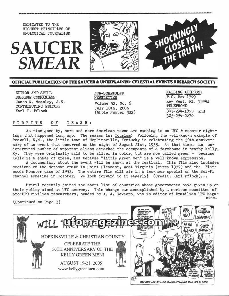 Cover of SAUCER & UNEXPLAINED CELESTIAL EVENTS RESEARCH SOCIETY issue Volume 52, No. 6: SAUCER SMEAR