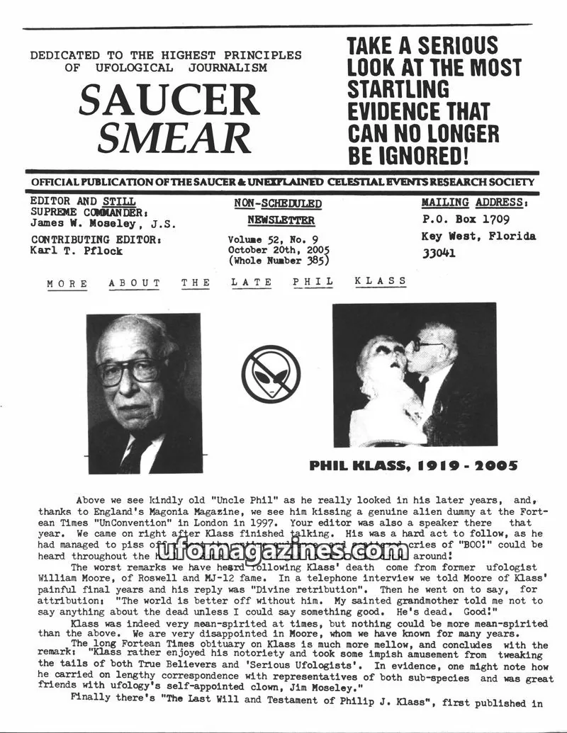 Cover of SAUCER & UNEXPLAINED CELESTIAL EVENTS RESEARCH SOCIETY issue No. 9: SAUCER SMEAR