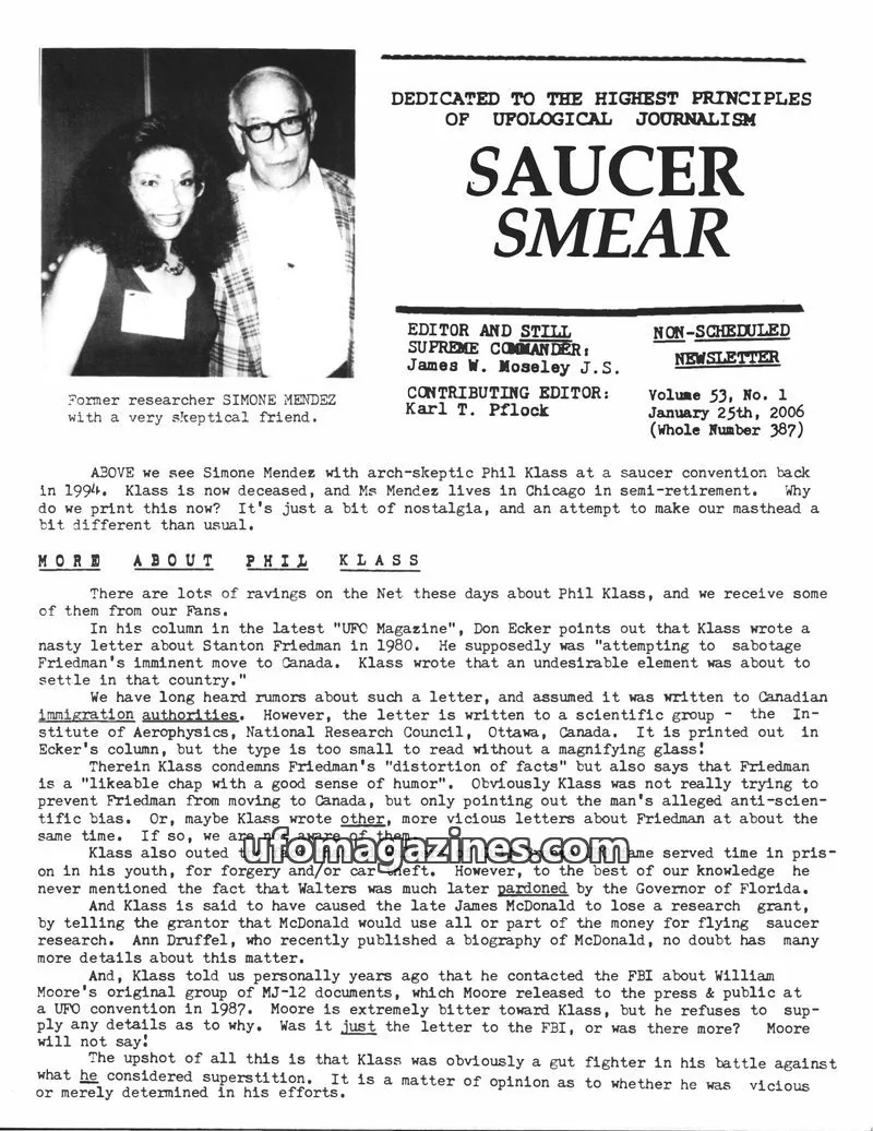 Cover of Saucer Smear (Jim Moseley) issue Volume 53, No. 1: SAUCER SMEAR