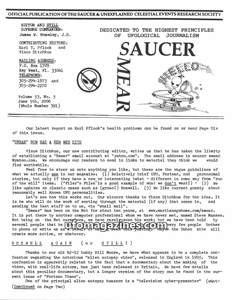 Cover of SAUCER & UNEXPLAINED CELESTIAL EVENTS RESEARCH SOCIETY issue Volume 53, No. 5: SAUCER