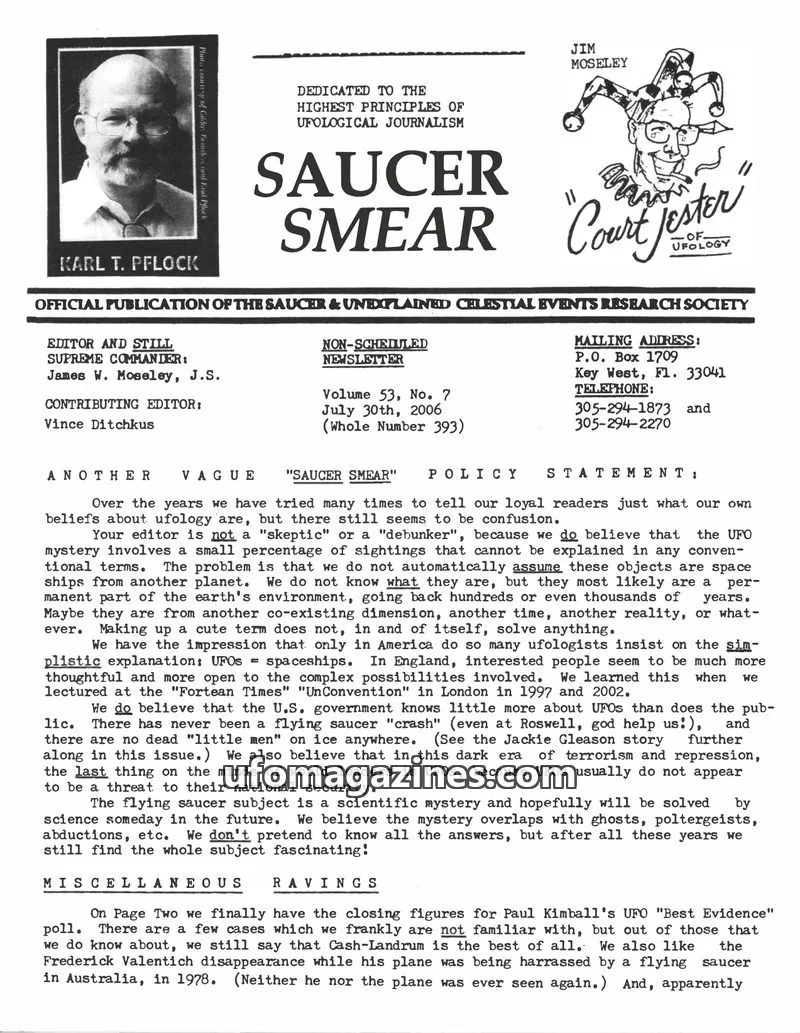 Cover of SAUCER & UNEXPLAINED CELESTIAL EVENTS RESEARCH SOCIETY issue Volume 53, No. 7: SAUCER SMEAR