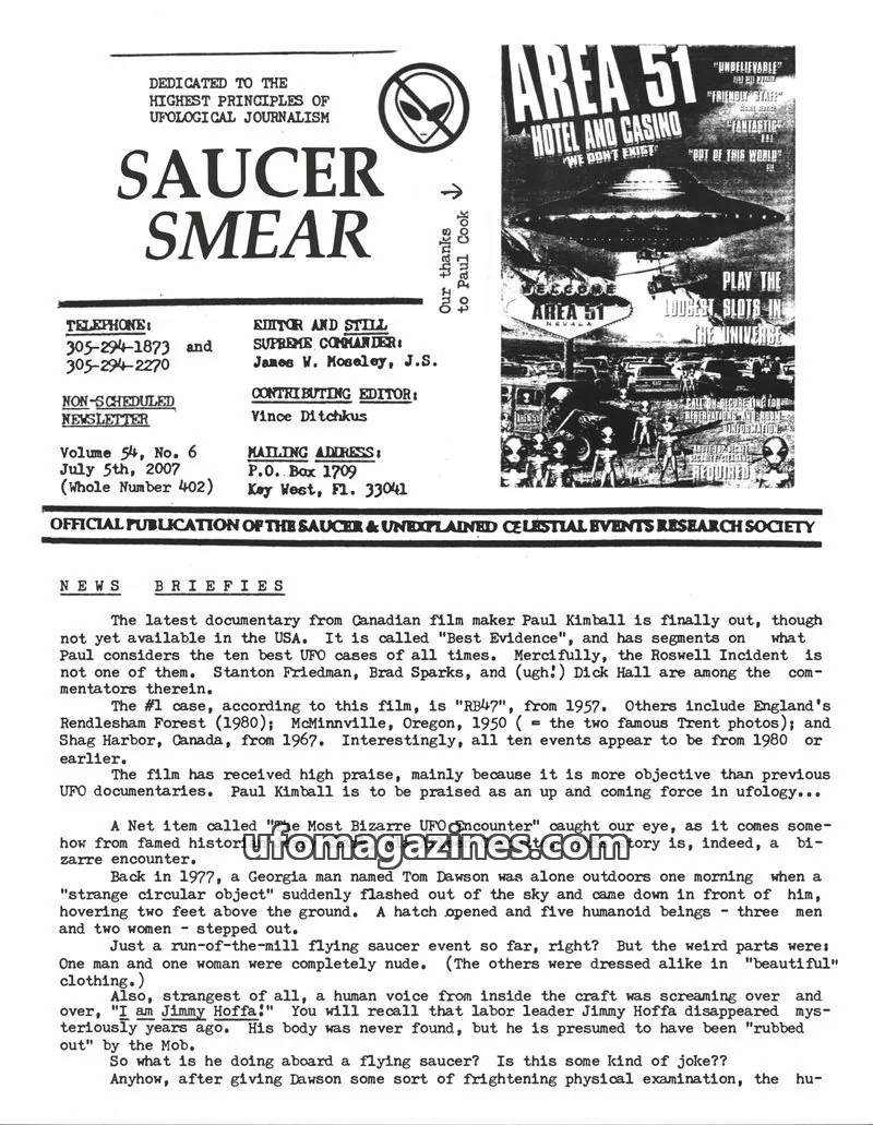 Cover of SAUCER & UNEXPLAINED CELESTIAL EVENTS RESEARCH SOCIETY issue No. 6: SAUCER SMEAR