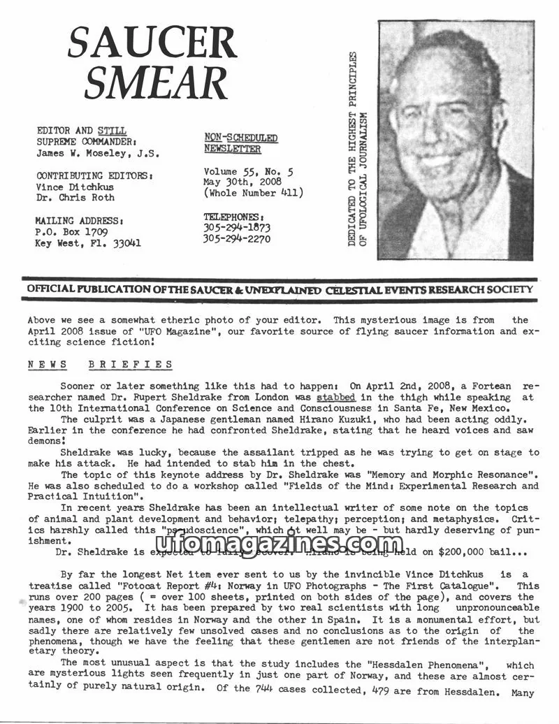 Cover of SAUCER & UNEXPLAINED CELESTIAL EVENTS RESEARCH SOCIETY issue Volume 55, No. 5: SAUCER SMEAR