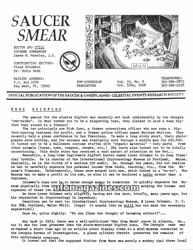 Cover of SAUCER & UNEXPLAINED CELESTIAL EVENTS RESEARCH SOCIETY issue Vol. 55, No. 9: SAUCER SMEAR