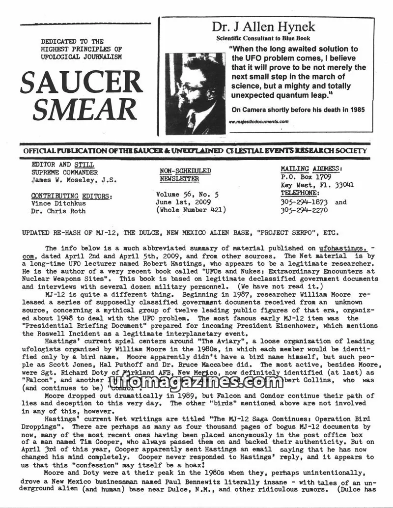 Cover of SAUCER & UNDPLAINED CELESTIAL EVENTS RESEARCH SOCIETY issue Volume 56, No. 5: SAUCER SMEAR