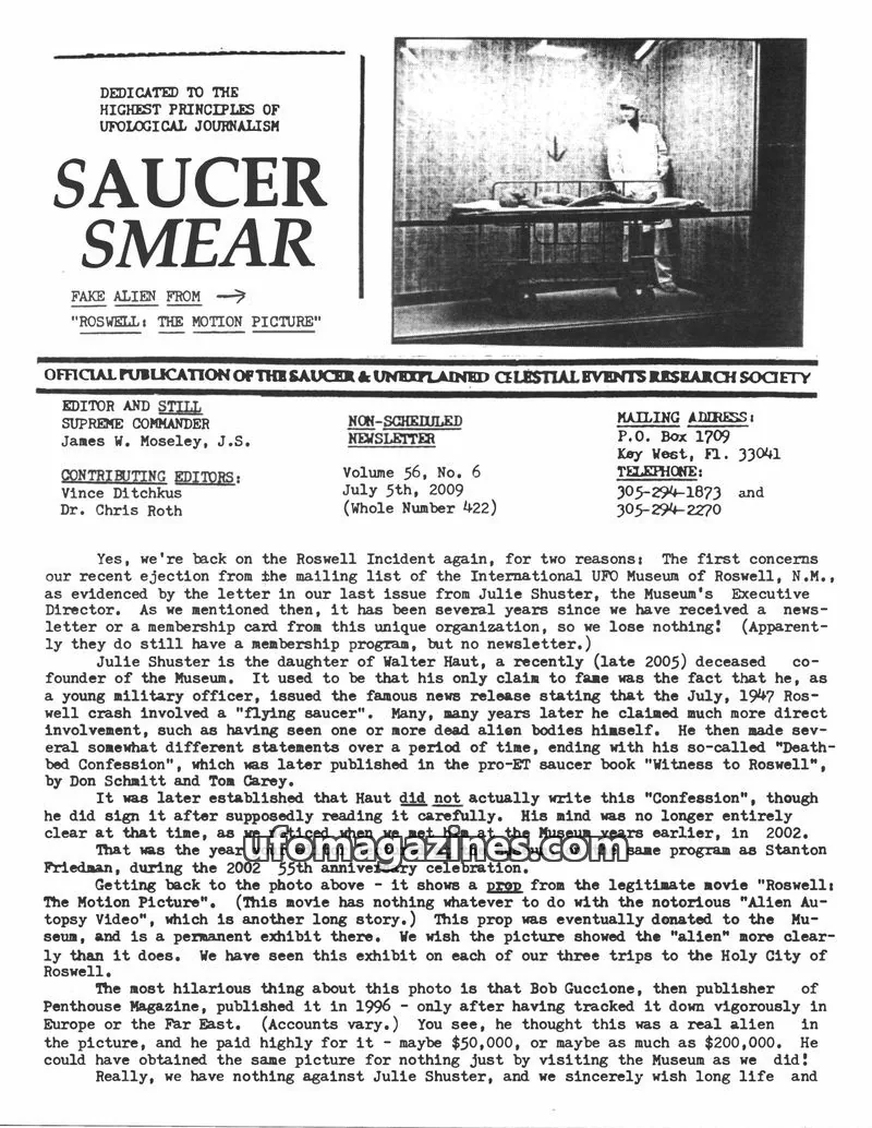 Cover of OFFICIAL PUBLICATION OF THE SAUCER & UNEXPLAINED CELESTIAL EVENTS RESEARCH SOCIETY issue Volume 56, No. 6: SAUCER SMEAR