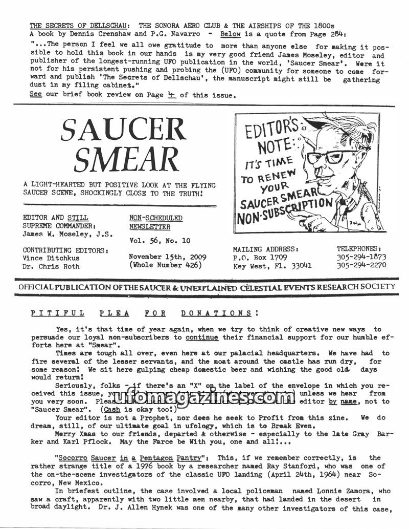 Cover of Saucer Smear - Vol 56 No 10 - 2009