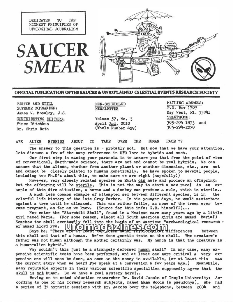 Cover of SAUCER & UNEXPLAINED CELESTIAL EVENTS RESEARCH SOCIETY issue 57, No. 3: SAUCER SMEAR