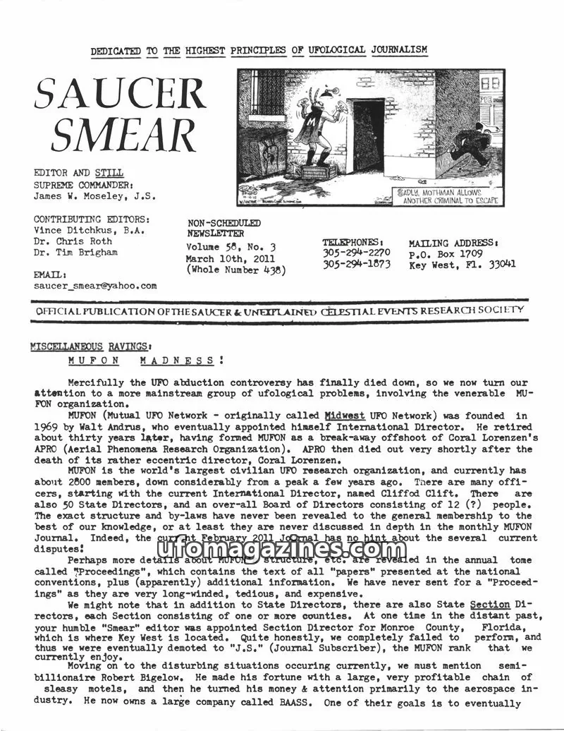 Cover of SAUCER & UNEXPLAINED CELESTIAL EVENTS RESEARCH SOCIETY issue Volume 58, No. 3: SAUCER SMEAR