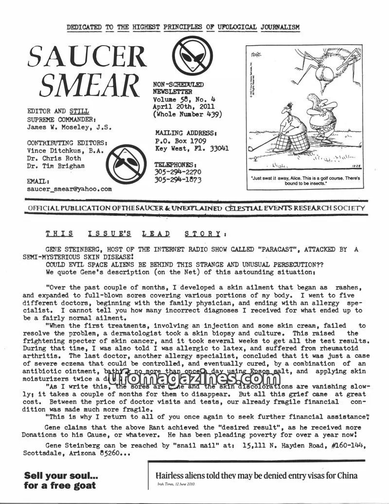 Cover of SAUCER & UNEXPLAINED CELESTIAL EVENTS RESEARCH SOCIETY issue Volume 58, No. 4: SAUCER SMEAR