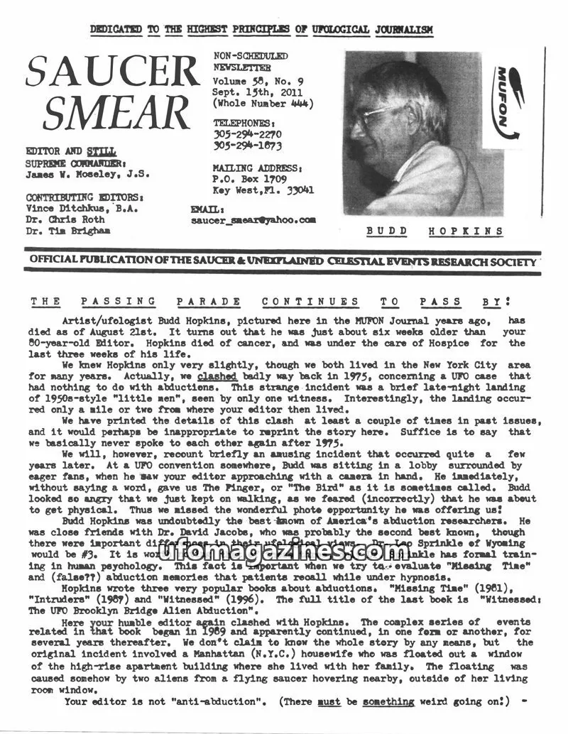 Cover of MUFON issue Volume 50, No. 9: SAUCER SMEAR