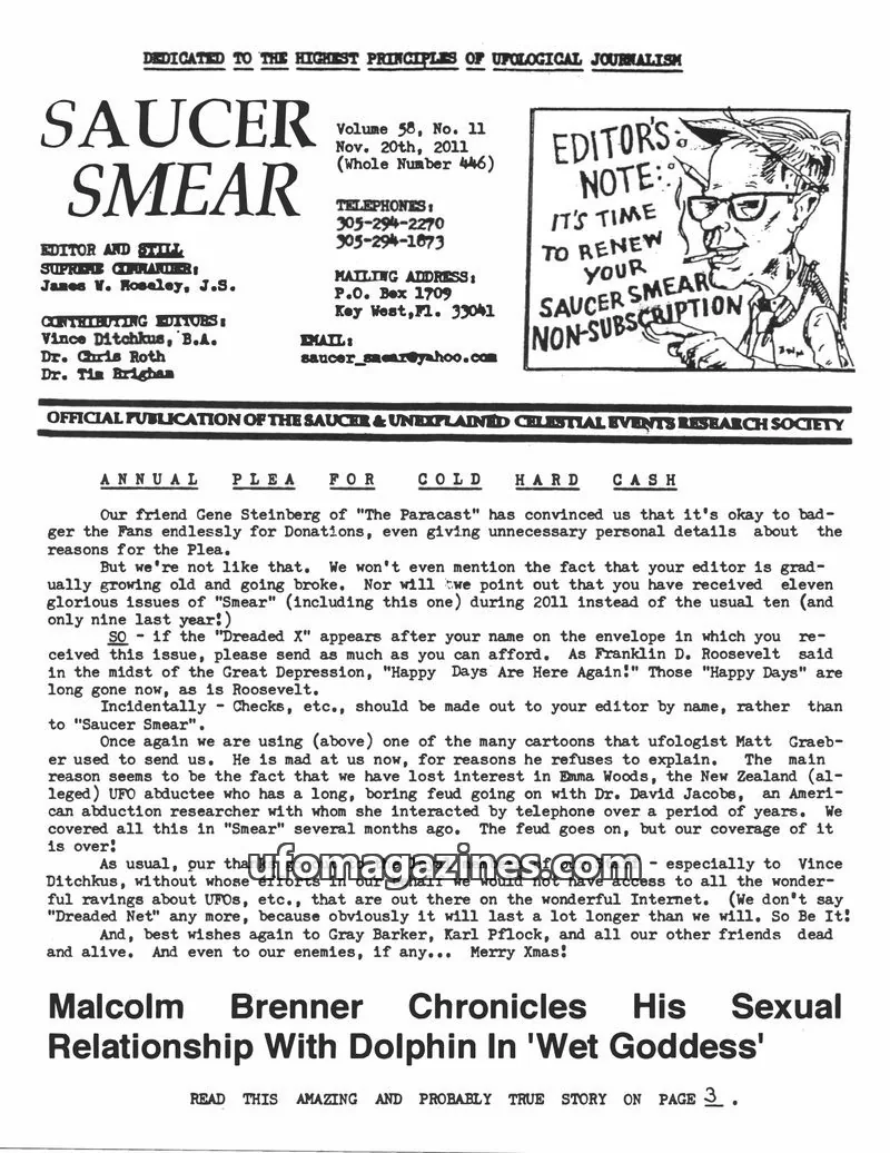 Cover of SAUCER & UNEXPLAINED CELESTIAL EVENTS RESEARCH SOCIETY issue No. 11: SAUCER SMEAR