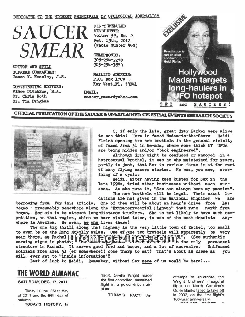 Cover of Saucer Smear (Jim Moseley) issue Vol. 59, No. 2: SAUCER SMEAR