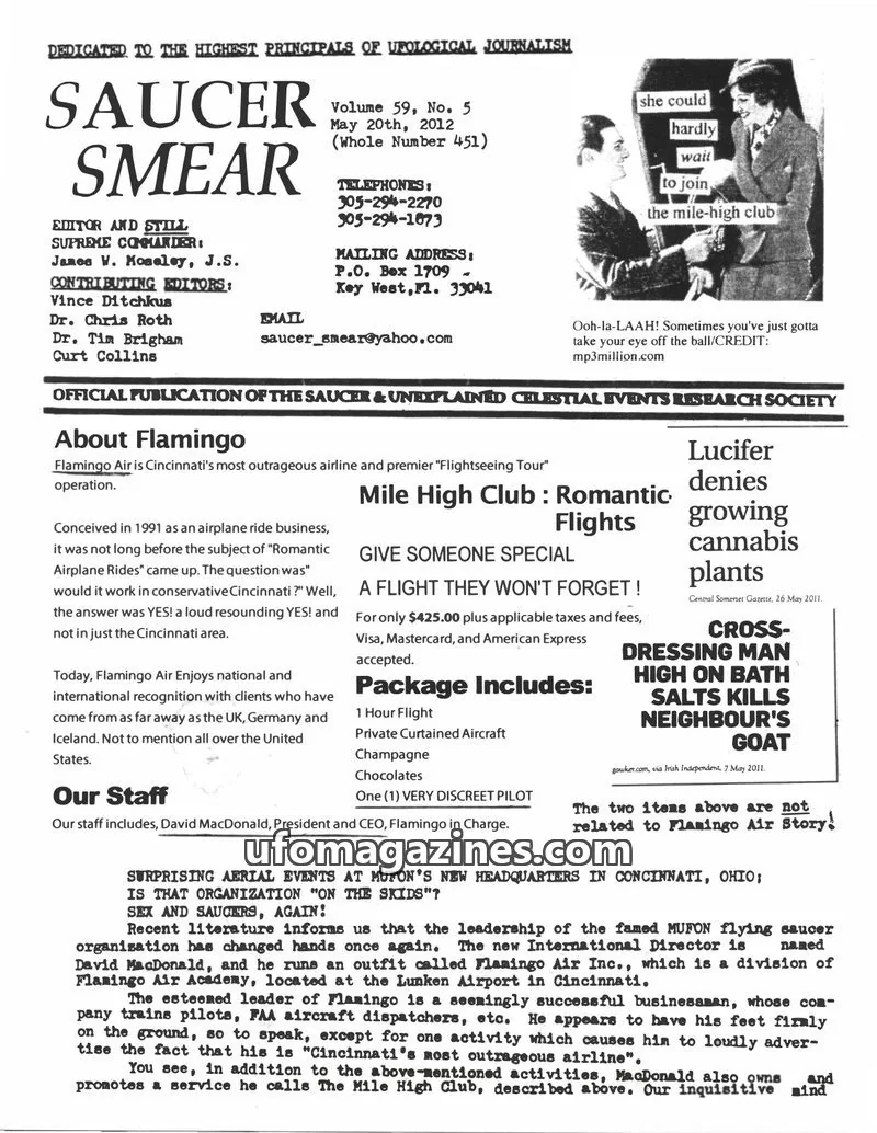 Cover of SAUCER & UNEXPLAINED CELESTIAL EVENTS RESEARCH SOCIETY issue Volume 59, No. 5 (Whole Number 451): SAUCER SMEAR