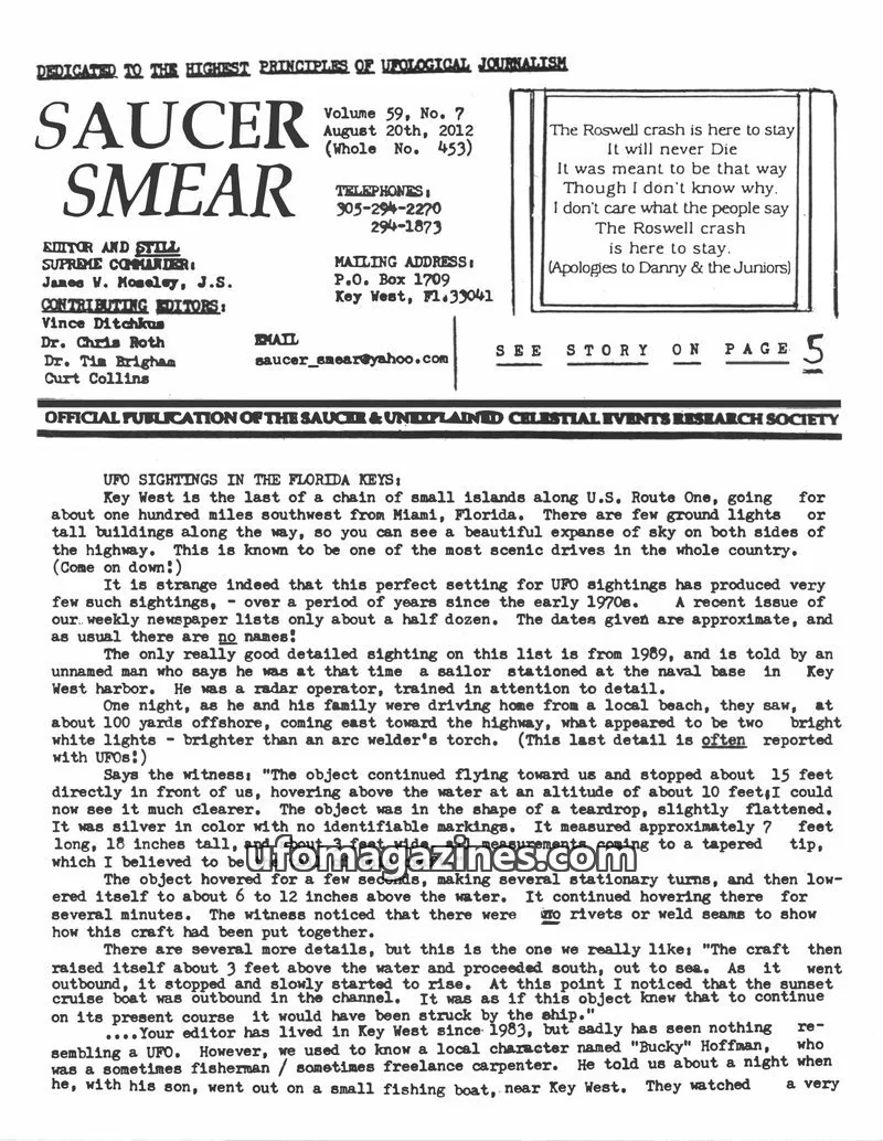 Cover of Saucer Smear (Jim Moseley) issue 59, No. 7: SAUCER SMEAR