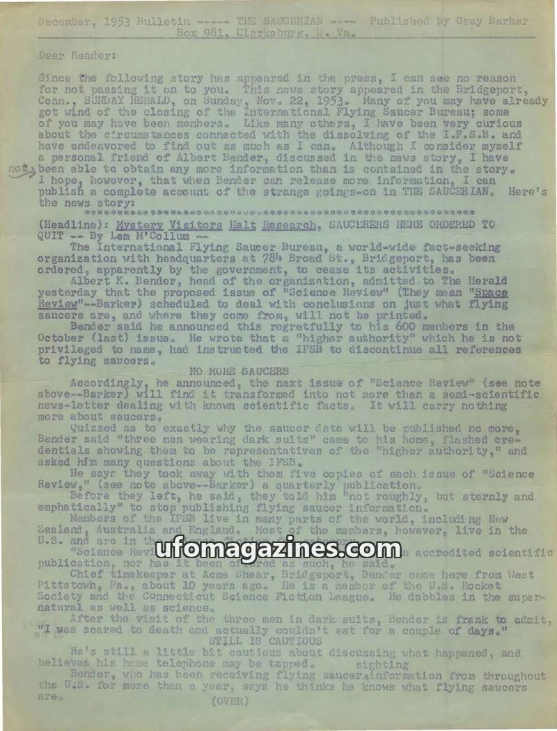 Cover of Saucerian issue December, 1953: THE SAUCERIAN
