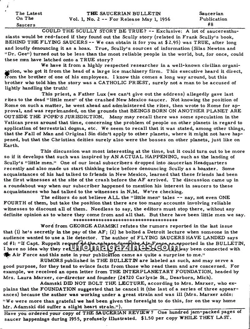 Cover of Saucerian Bulletin issue Vol. 1, No. 2: THE SAUCERIAN BULLETIN