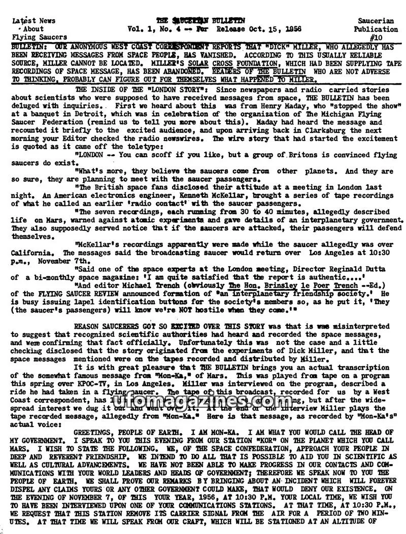 Cover of Saucerian Bulletin issue #10: THE SAUCERIAN BULLETIN