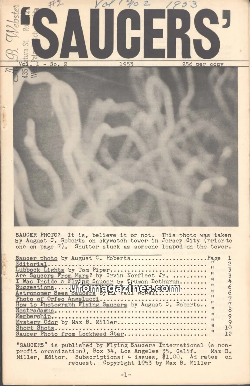 Cover of Saucers (Max B Miller) issue Vol. I - No. 2: SAUCERS'