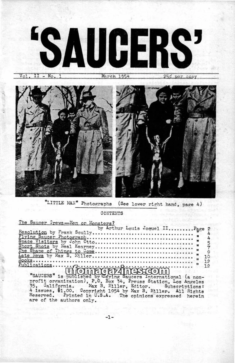 Cover of Saucers (Max B Miller) issue Vol. II No. 1: 'SAUCERS'