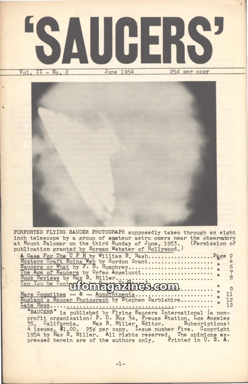 Cover of Saucers (Max B Miller) issue No. 2: 'SAUCERS'