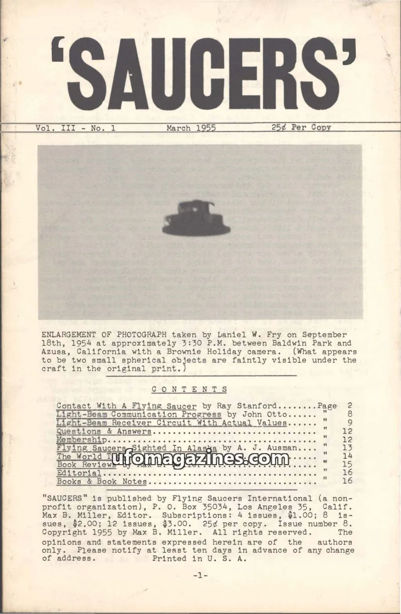 Cover of Saucers (Max B Miller) issue No. 1: 'SAUCERS'