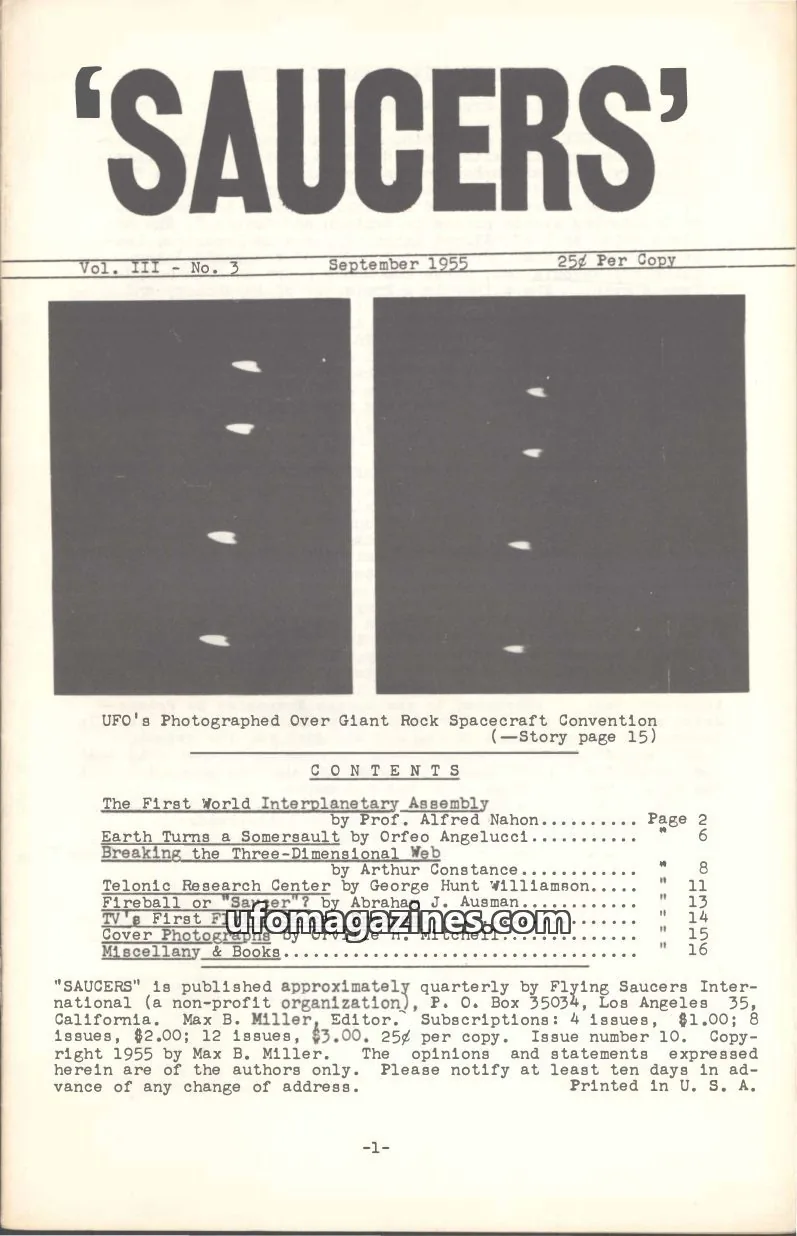 Cover of Saucers (Max B Miller) issue No. 3: 'SAUCERS'