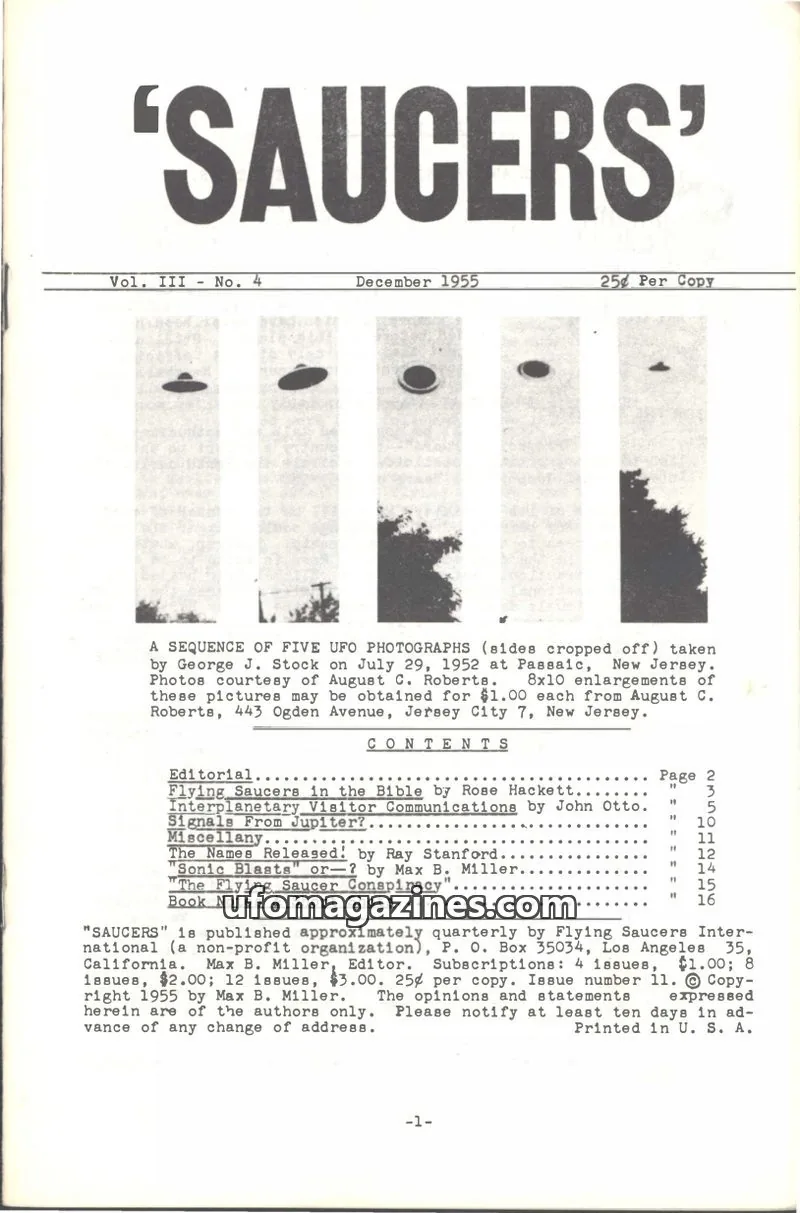 Cover of Saucers (Max B Miller) issue No. 4: 'SAUCERS'