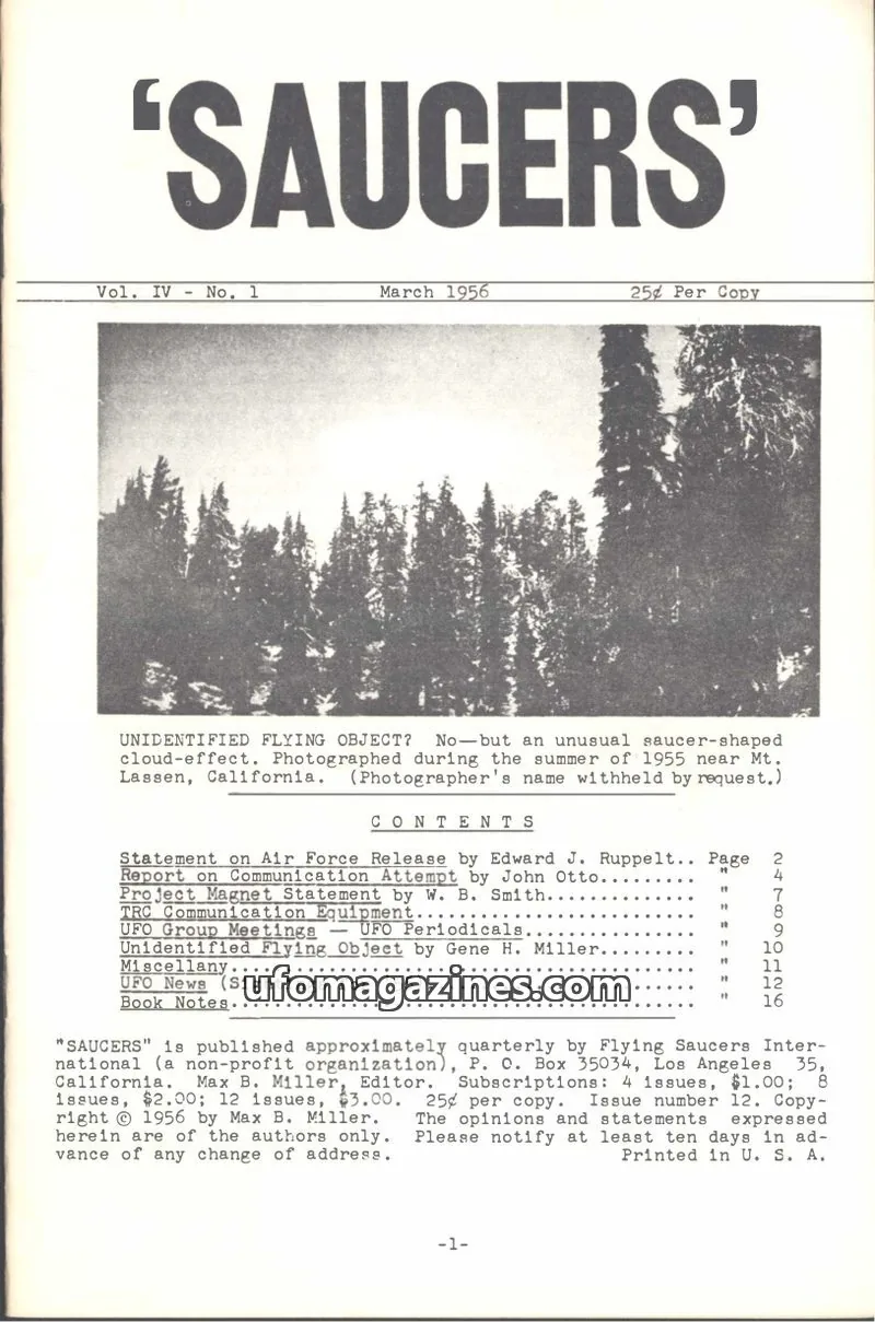 Cover of Saucers (Max B Miller) issue No. 1: 'SAUCERS'