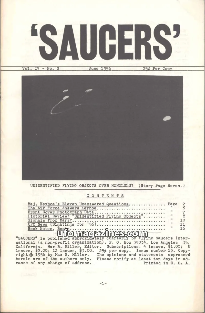 Cover of Saucers (Max B Miller) issue No. 2: 'SAUCERS'