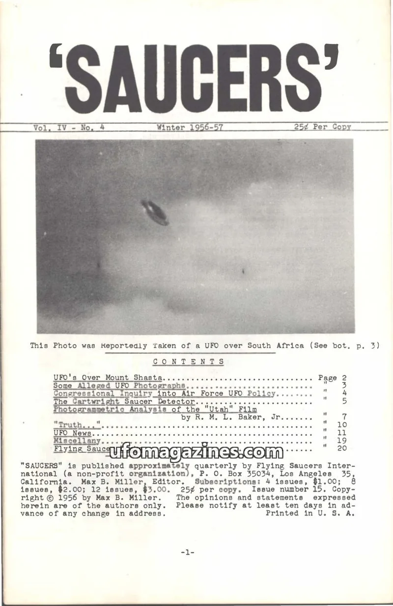 Cover of Saucers (Max B Miller) issue No. 4: 'SAUCERS'