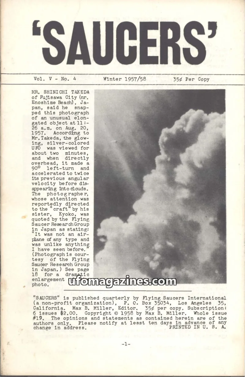 Cover of Saucers (Max B Miller) issue Vol. V No. 4: 'SAUCERS'