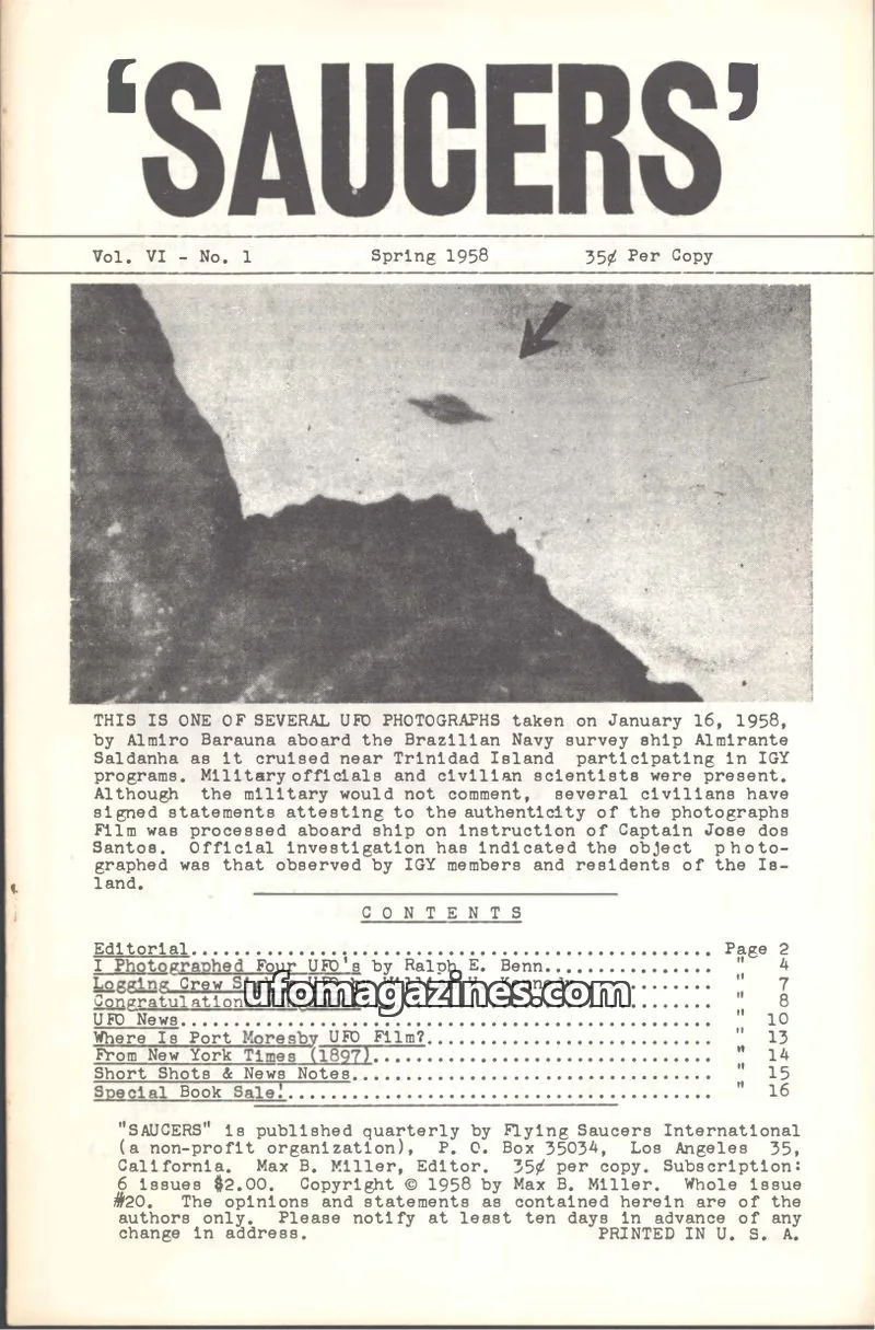Cover of Saucers (Max B Miller) issue No. 1: 'SAUCERS'