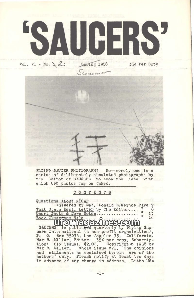 Cover of Saucers (Max B Miller) issue 2: 'SAUCERS'