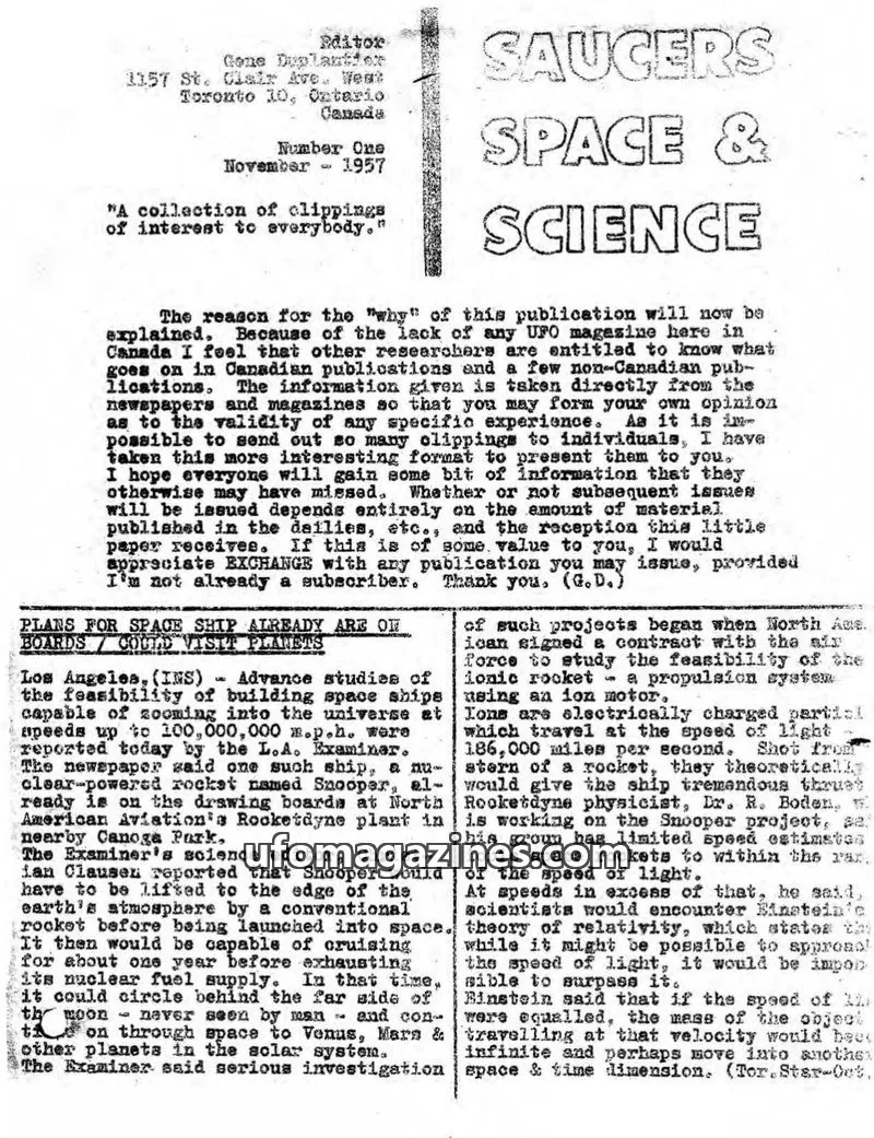 Cover of Saucers, Space & Science  (Duplantier) issue Number One: SAUCERS SPACE & SCIENCE