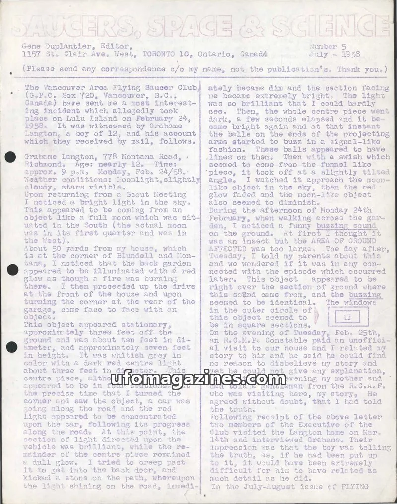 Cover of Saucers, Space & Science  (Duplantier) issue Number 5: SAUCERS, SPACE & SCIENCE