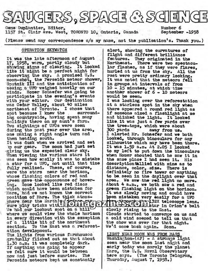 Cover of Saucers, Space & Science  (Duplantier) issue 6: SAUCERS, SPACE & SCIENCE