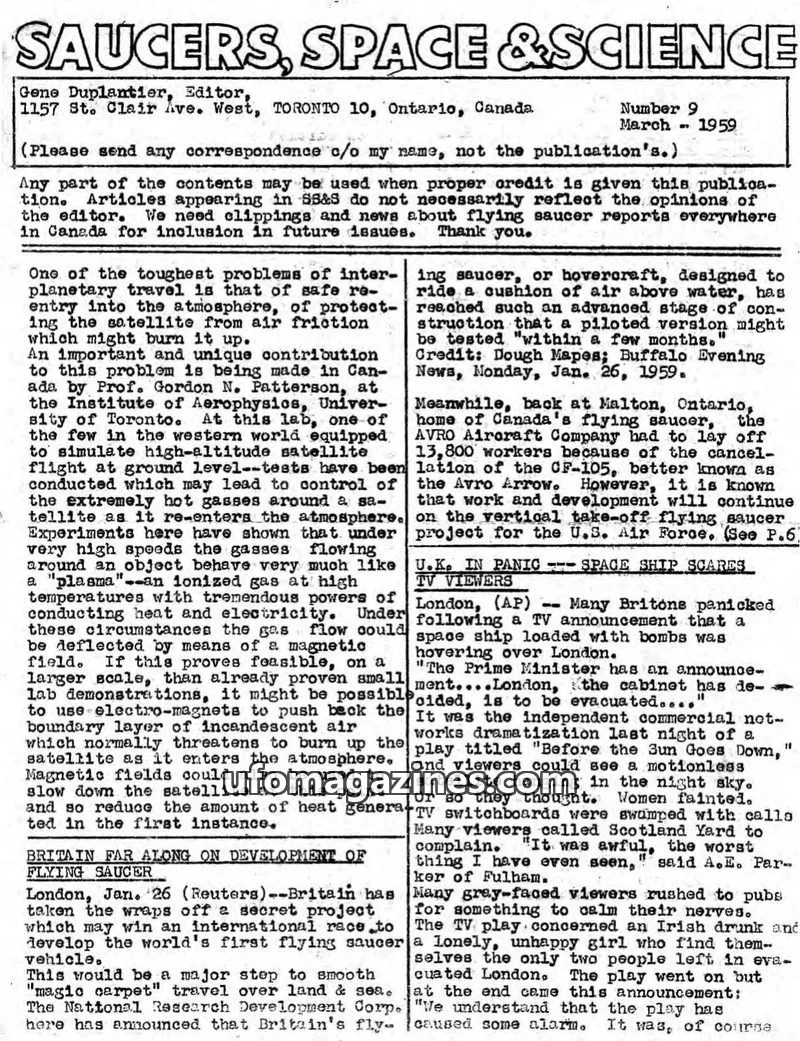 Cover of Saucers, Space & Science  (Duplantier) issue 9: SAUCERS, SPACE & SCIENCE
