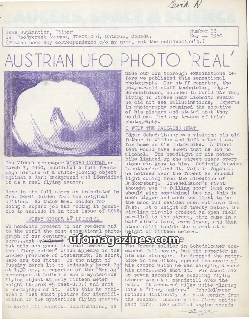 Cover of Saucers, Space & Science  (Duplantier) issue 15: BAUCERS, SPACE & SCIENCE