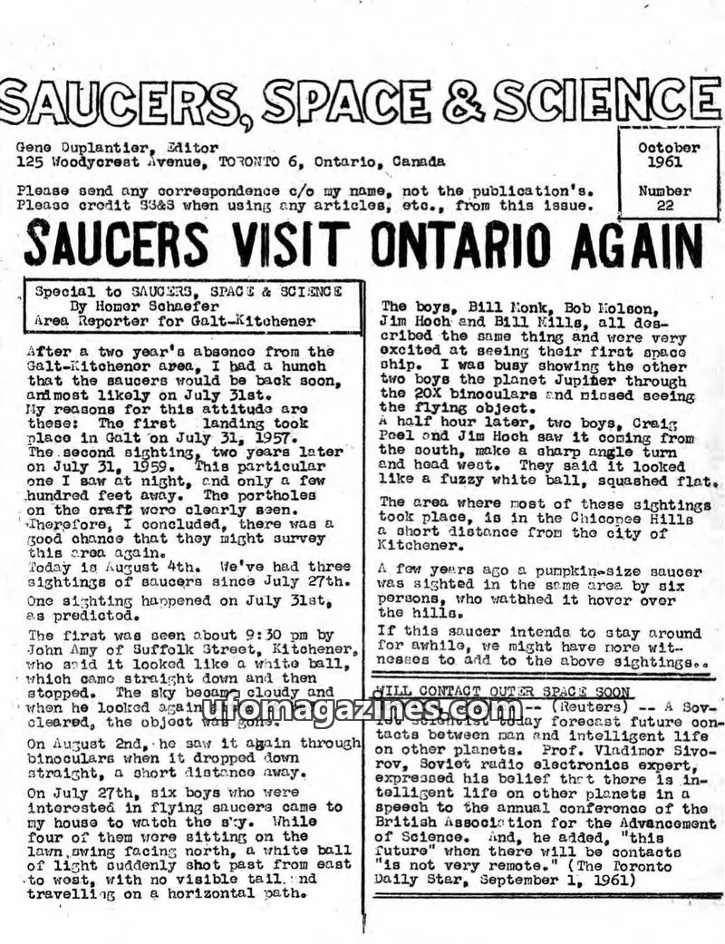 Cover of Saucers, Space & Science  (Duplantier) issue 22: SAUCERS, SPACE & SCIENCE