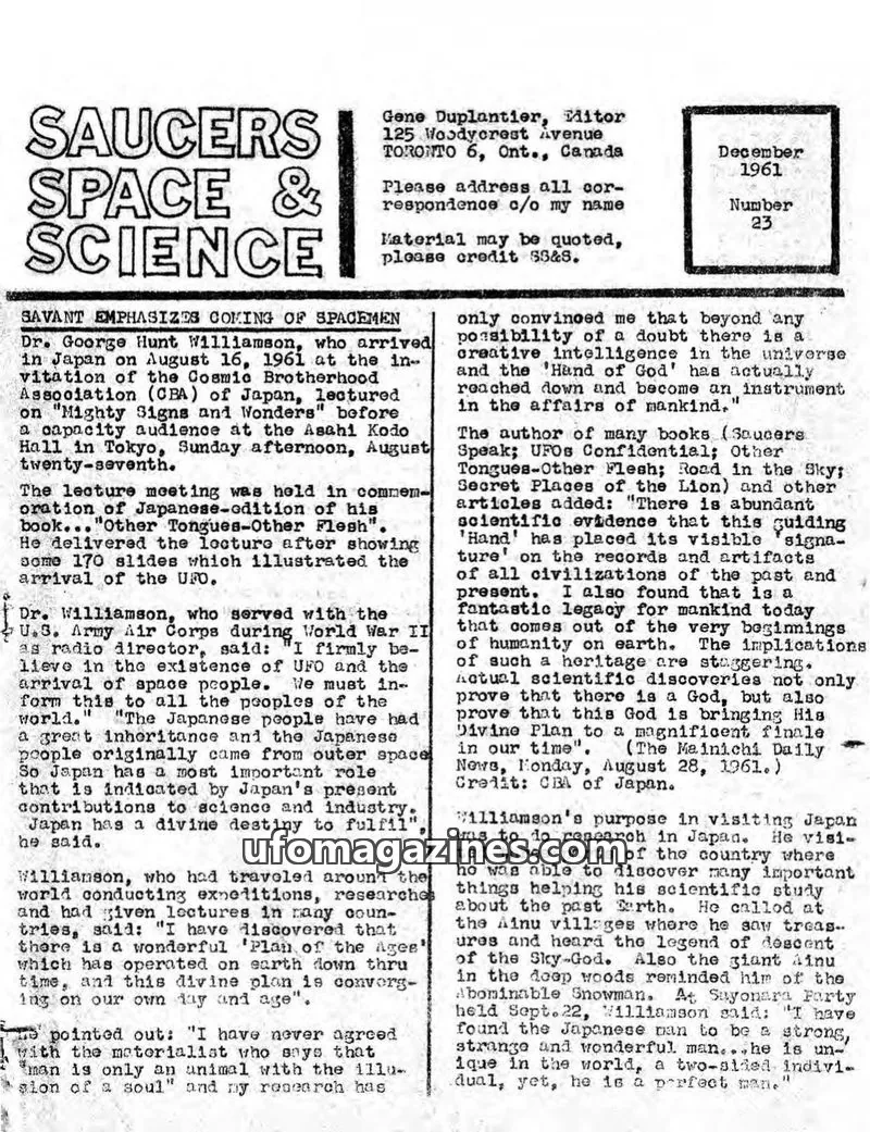 Cover of Saucers, Space & Science  (Duplantier) issue 23: SAUCERS SPACE & SCIENCE