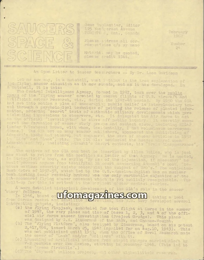 Cover of Saucers, Space & Science  (Duplantier) issue 24: SAUCERS SPACE & SCIENCE