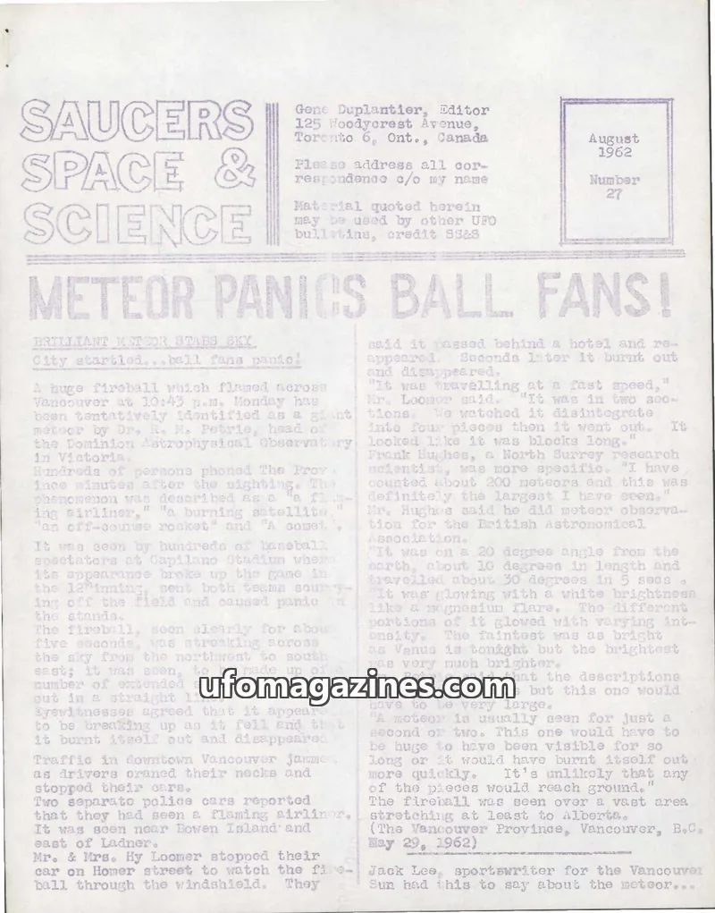 Cover of Saucers, Space & Science  (Duplantier) issue 27: SAUCERS SPACE & SCIENCE