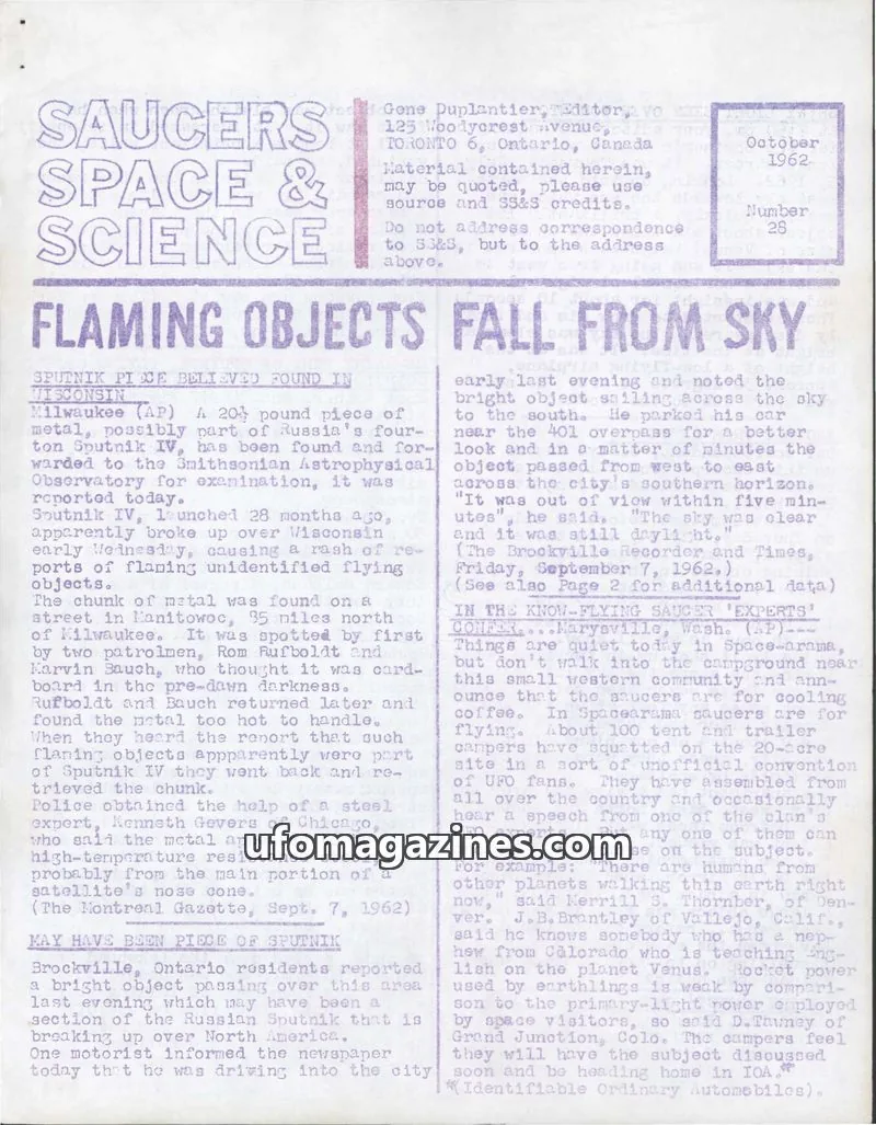Cover of Saucers, Space & Science  (Duplantier) issue 28: SAUCERS SPACE & SCIENCE