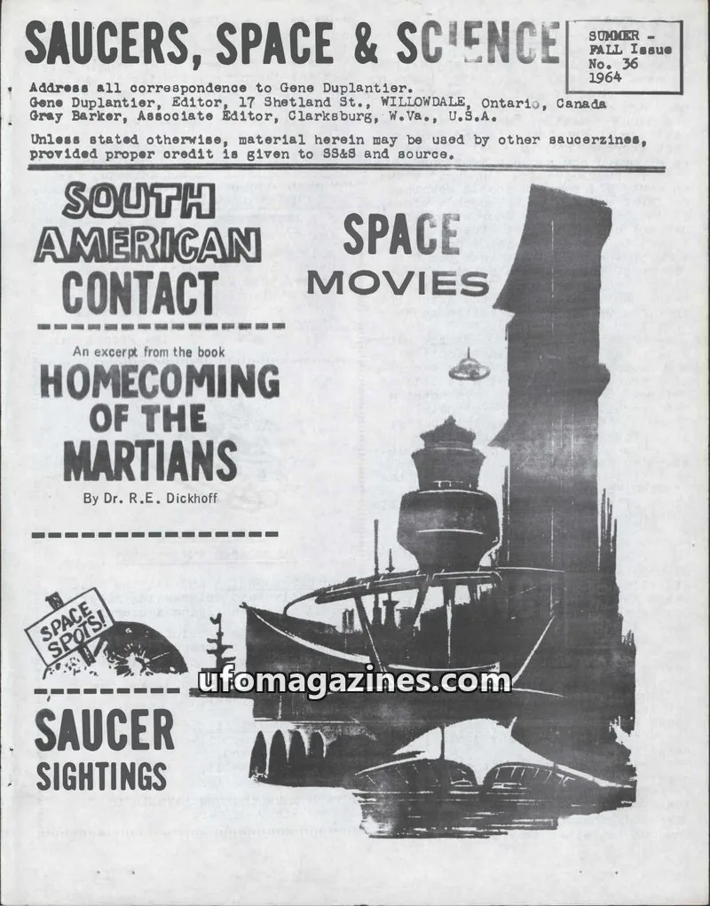 Cover of Saucers, Space & Science  (Duplantier) issue No. 36: SAUCERS, SPACE & SCIENCE