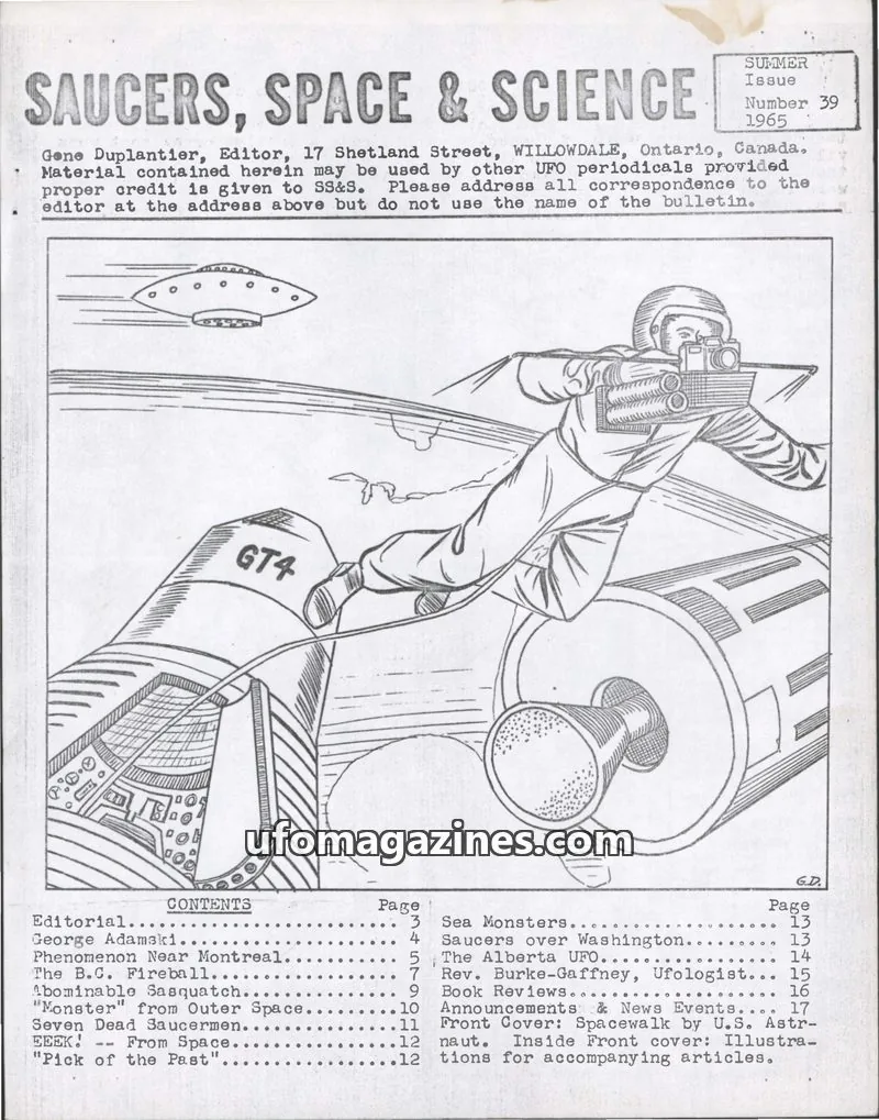 Cover of Saucers, Space & Science  (Duplantier) issue 39: SAUCERS, SPACE & SCIENCE