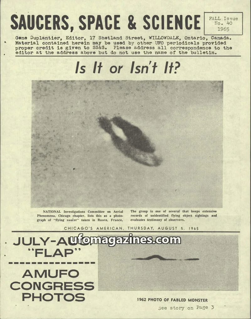 Cover of Saucers, Space & Science  (Duplantier) issue No. 40: SAUCERS, SPACE & SCIENCE